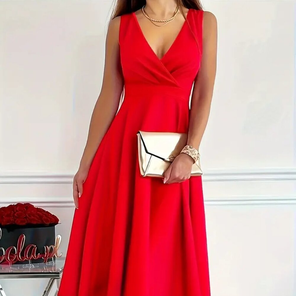 NEW Red Peplum sleeveless cross bust midi dress 2x 18 20 XXL